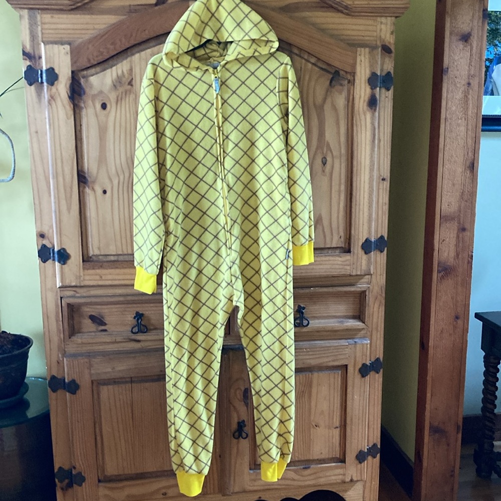 Women Funziez yellow green pineapple one piece hooded pajamas costume size XS